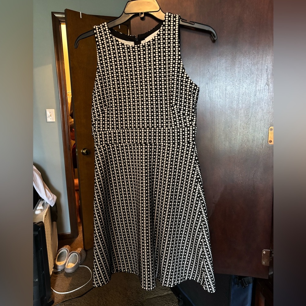 LOFT Black and White Patterned Midi Dress